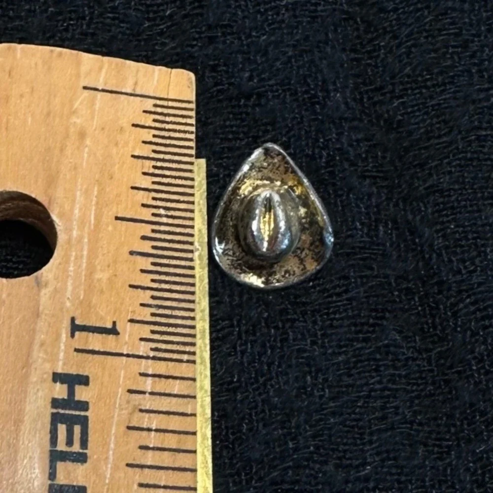 Vintage Silver Tone Cowboy‎ Hat Western Tie Tack Mens Tie Pin Chain